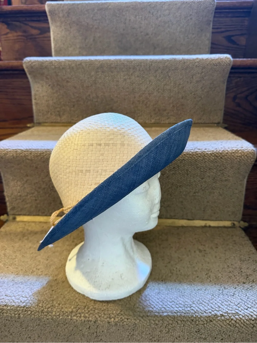 Women's Cream Straw Sun Hat with Blue Brim